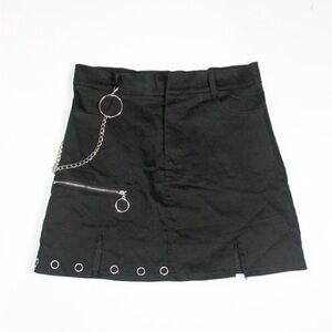 Black Mini Skirt with Grommet and Chain Detail
